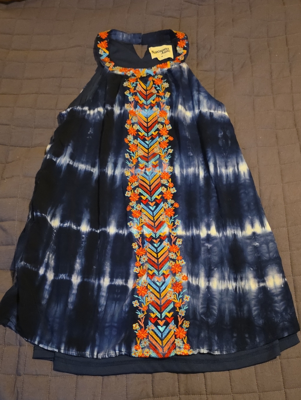 Savanna Jane Navy Embroidered Floral Tie-Dye Tunic With Pockets